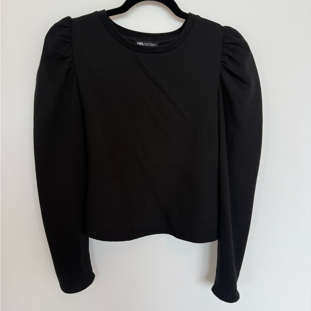 Zara Black Long Sleeve Puff Sleeve Top